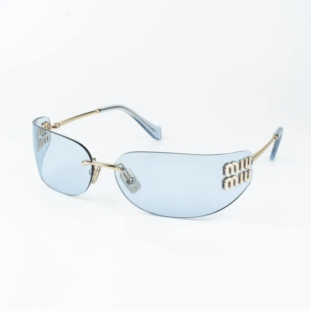 Miu Miu Men Sunglasses Gold Blue Rectangle Rimless MUA51S ZVN10P NEW AUTHENTIC